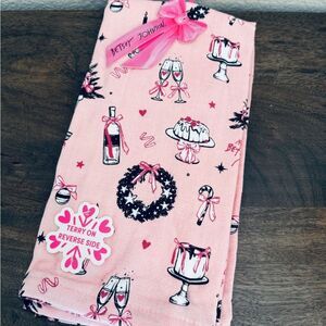 Betsey Johnson Pink Holiday Champagne Celebration Kitchen Dish Towels Set